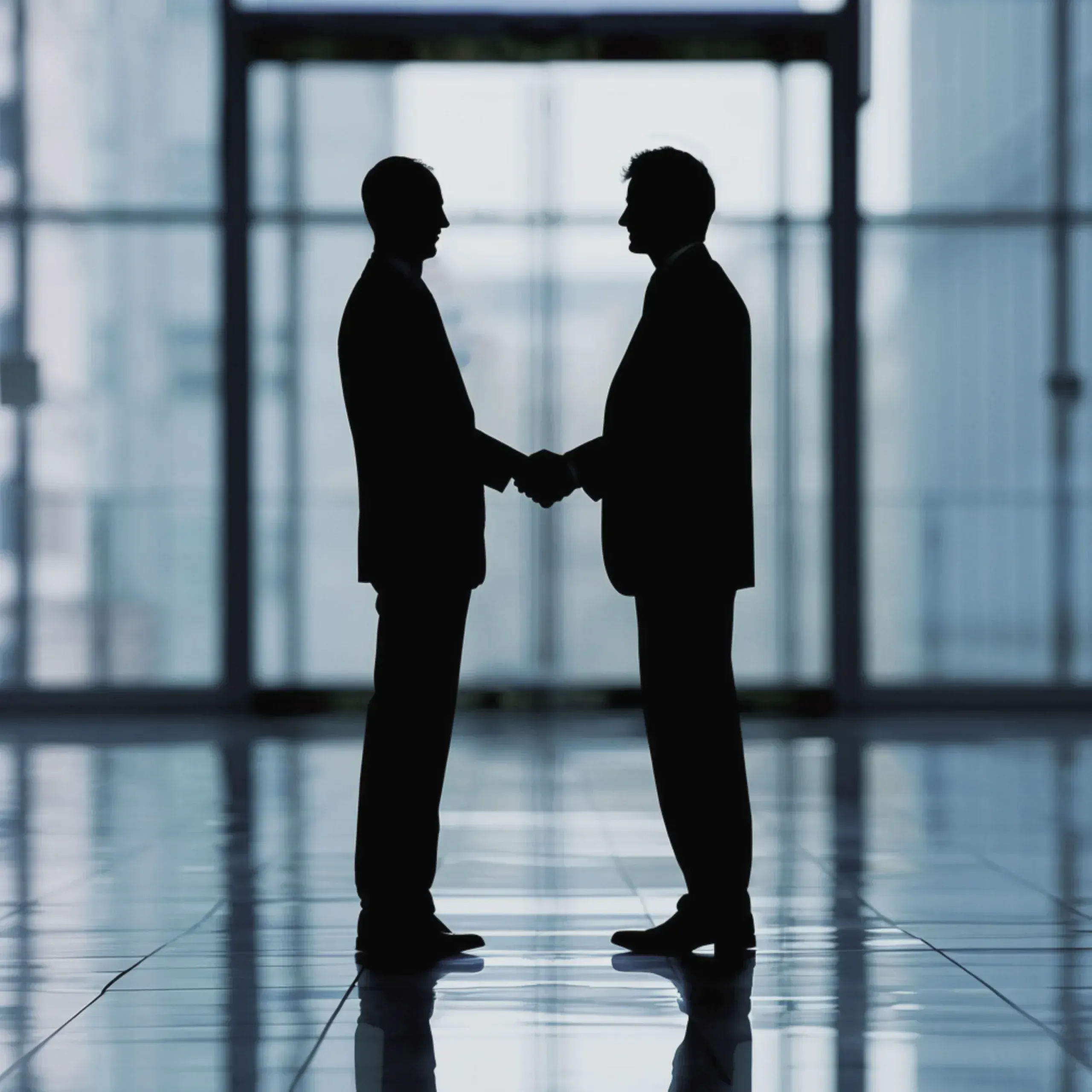 Silhouette of people shaking hands