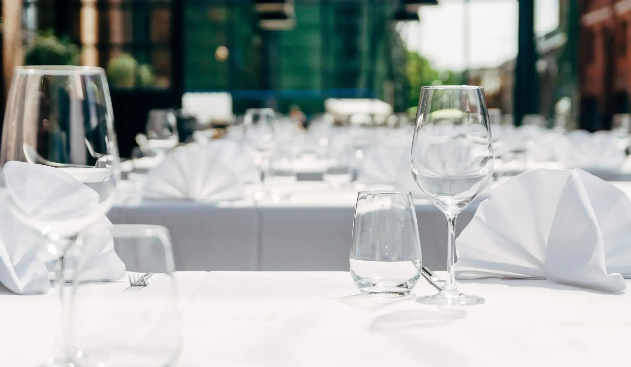 Table at restaurant with drinking glasses