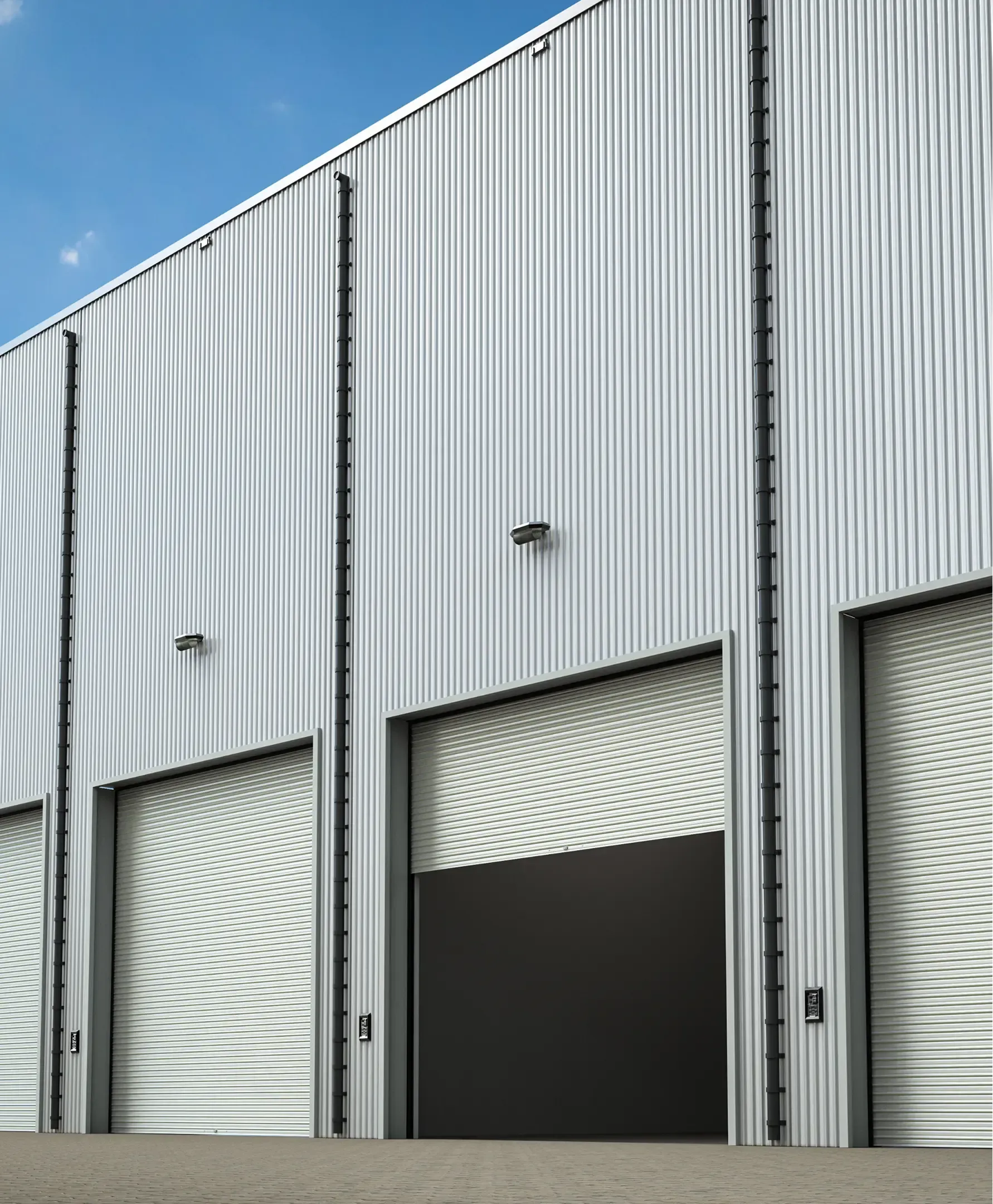 Exterior of a white warehouse